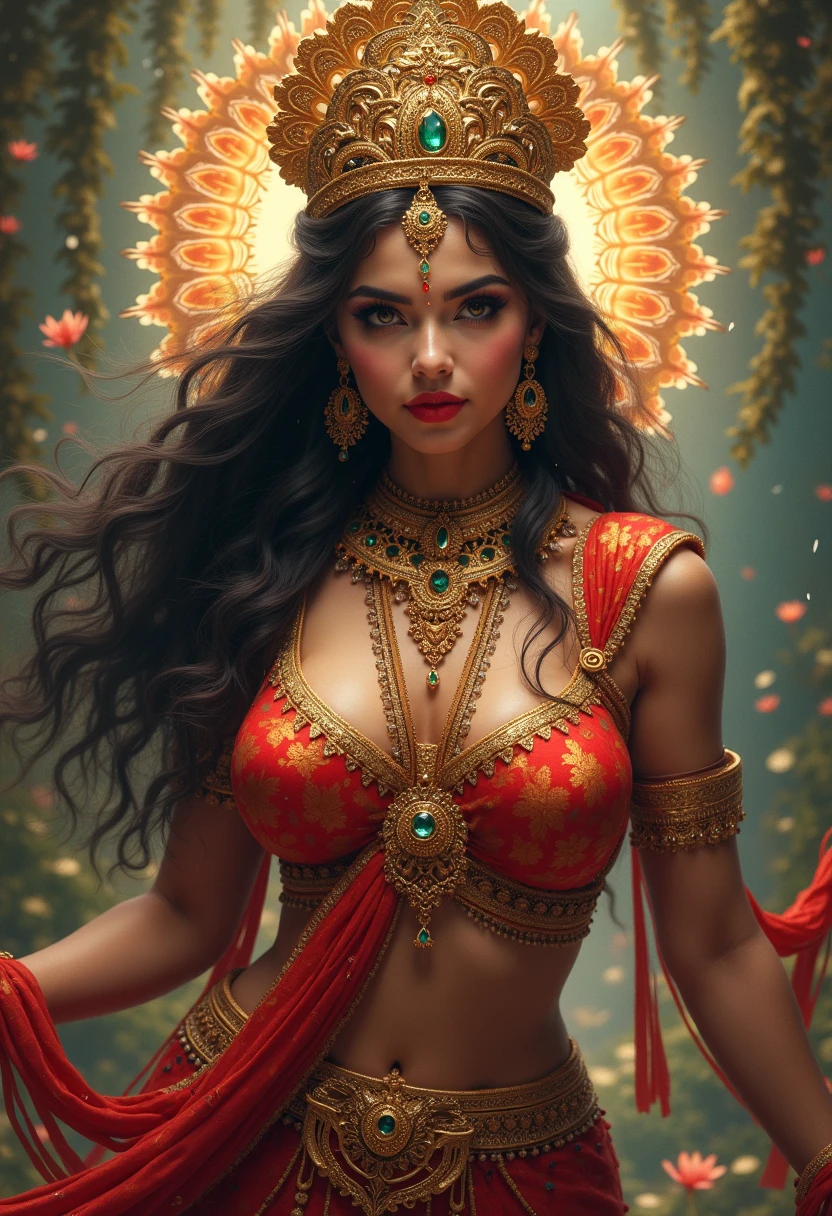Naked Indian goddess, ultra realistic, bokeh background, closed eyes