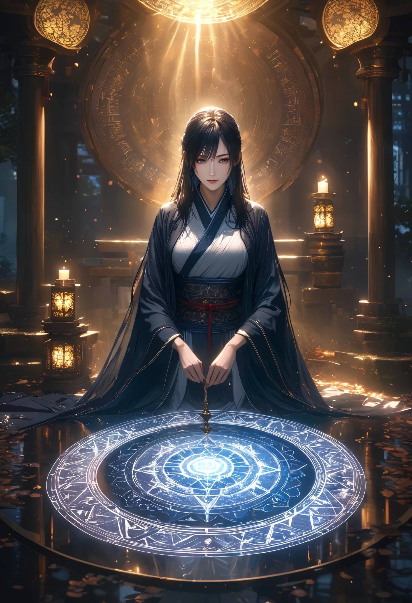 attractive adult women, alone, (A bewitching witch gets her hands on the Forbidden Book、summons Orientaloni, Ancient Taboos on the Theme of Forbidden Books),
BREAK: The Light of Darkness Illuminates Ancient Forbidden Books, Magic Circle that emits light on spiritual sunshine, \Written with an illumination pen\,
High Precision, 4K quality , realistic, extremely detailed depiction, professional , HDR, vivid colors that are wet and transparent, bokeh, fantasy, Oriental, dark, mysterious, Forbidden , magic,