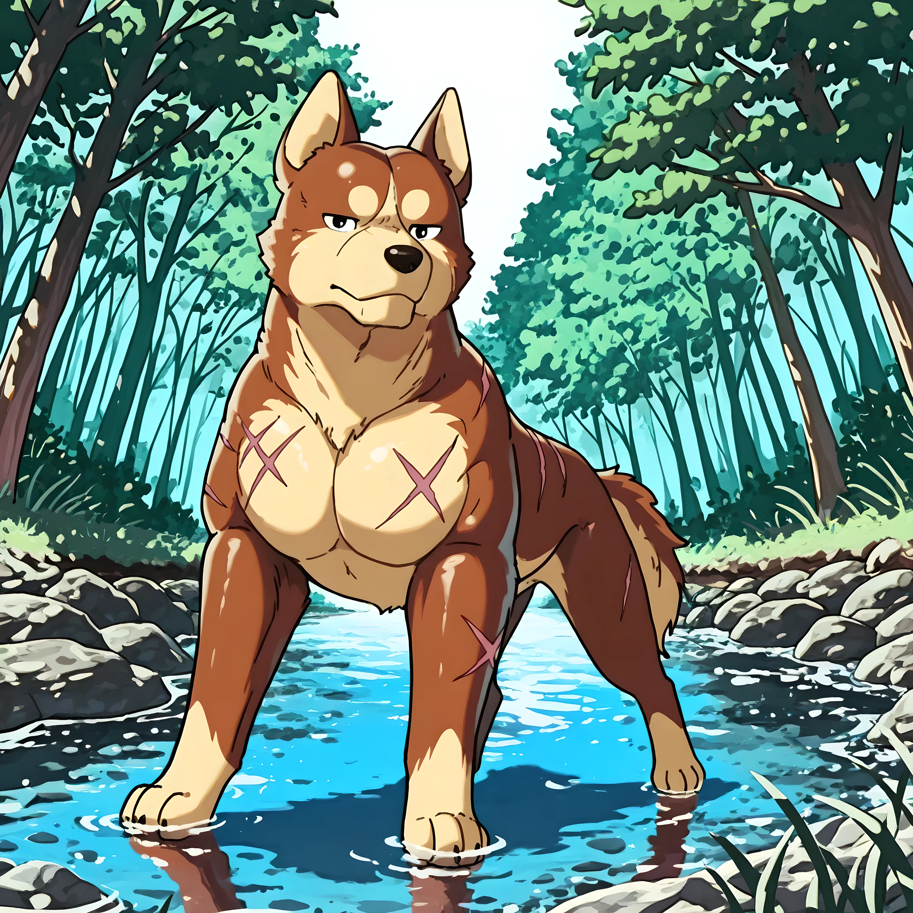 of the, male, the second (striped hyena), by tritscrits, (for botch job:0.7), digitigrade, Digital artwork, (Flat colors:1.3), striped hyena tail, mature male, sexy, ((detailed background)), athletic, gray fur, looking to the camera, nude, only two, penis, balls, erection, , How, jet of white water from the penis, sex,