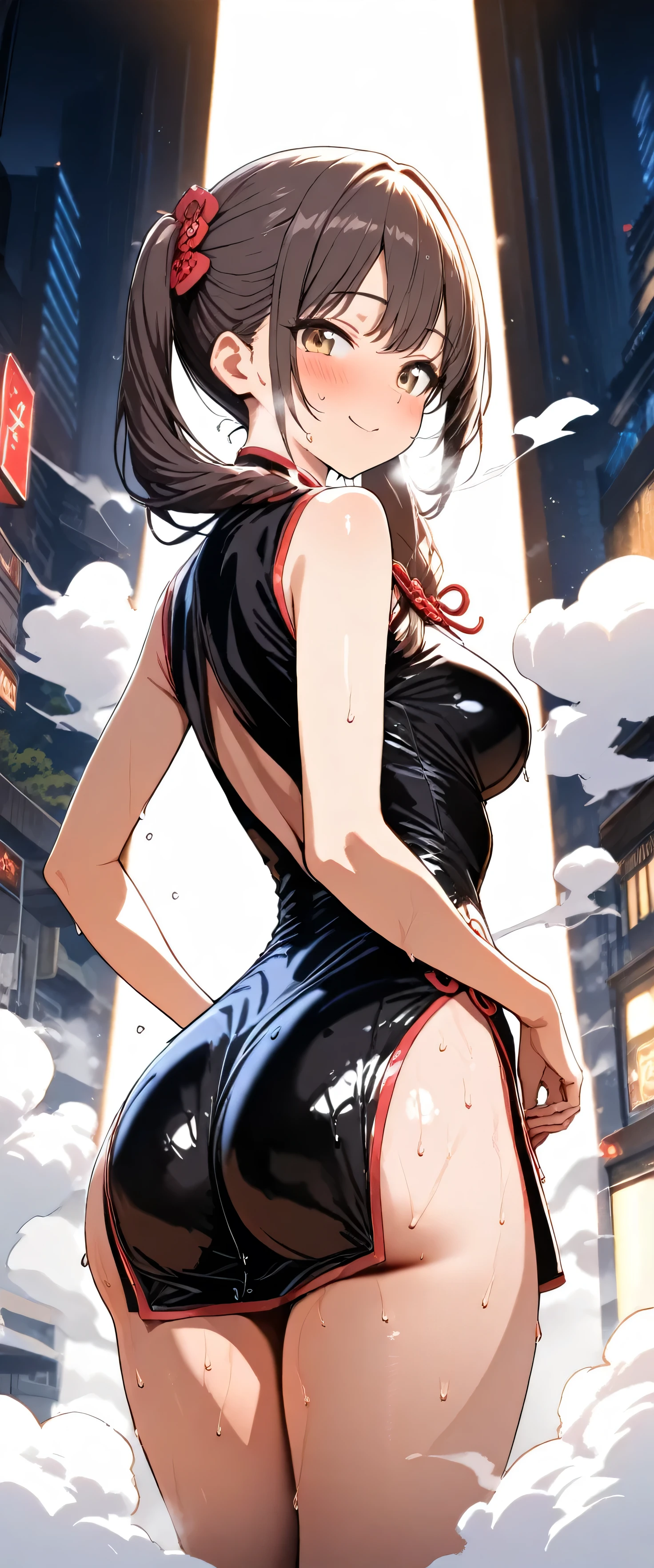 ((Highest quality、masterpiece、Anime Style、Highest quality、High resolution、8k、detailed、ultra-detailed:1.3))、Long legs、Sharp focus:1.2, Beautiful woman with perfect figure:1.4、(smile:1.2), double eyelid、30-year-old woman、Sexy pose、((((Shut your mouth.、One Woman、ワンピース:1.5)))),The background is tokyo