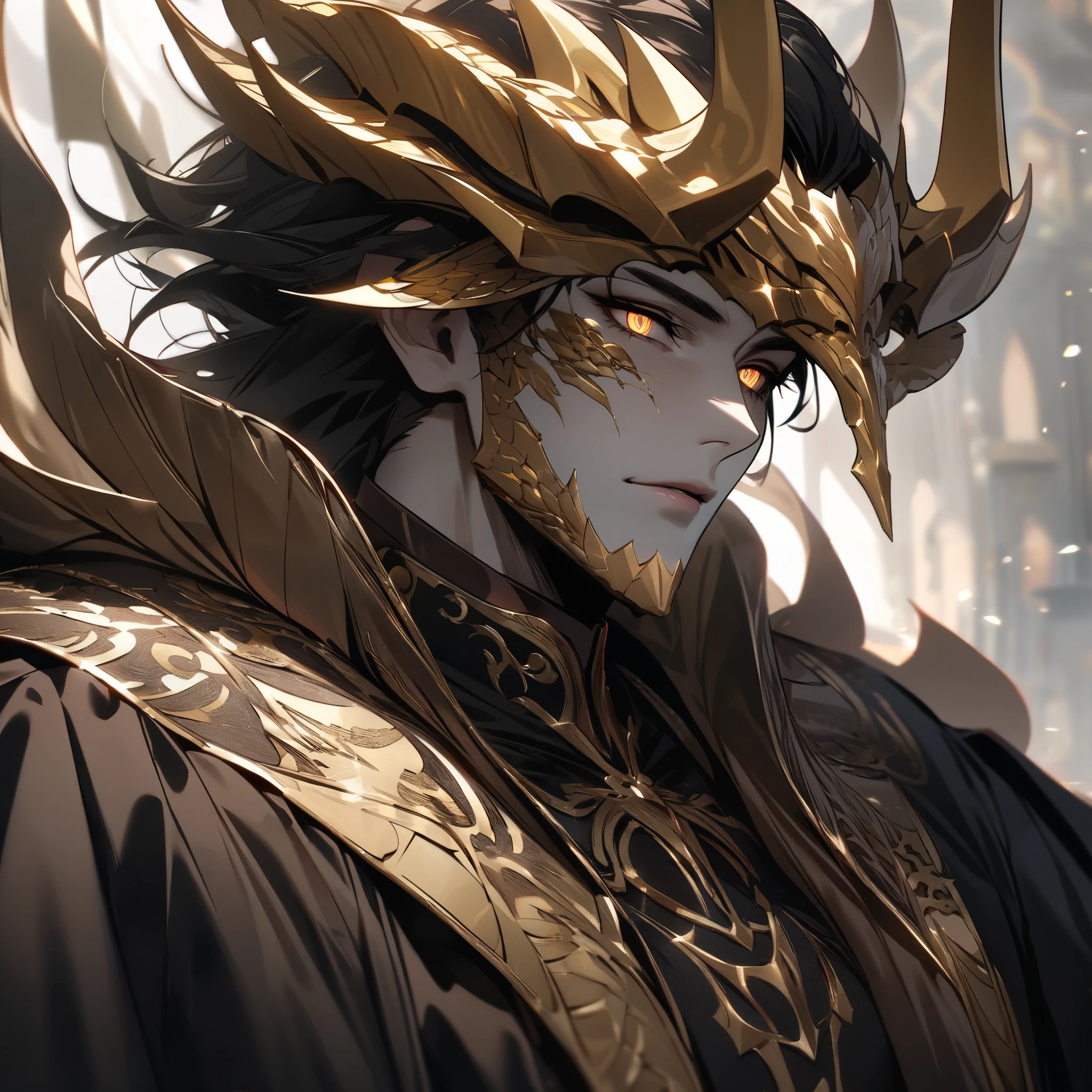 The Devil with a golden skin and the olive eyes and long dark grey hair and the crown of cobra snake