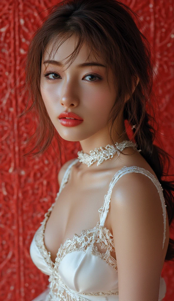 an asian taiwan woman,bondage,bdsm harness, red harness
(masterpiece,best quality),(extremely detailed),(bright studio lighting),(sharp focus),picture perfect face,(perfect eyes),(beautiful face,sexy,erotic,beautiful detailed eyes,pubic hair,twintail latex
beautiful photo, drips cum from pussy,