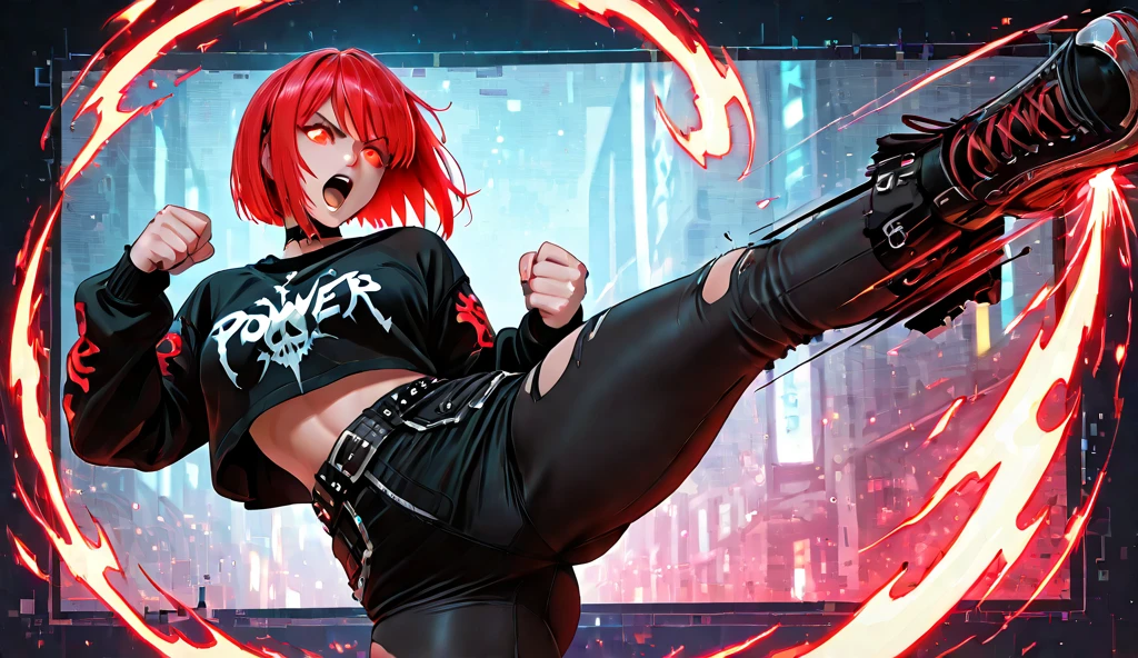 Girl, white hair, angry look, angry, red and black aura, black forest, black and red background, medium Shorts, full body, breasts size : 0.1, black and red focus, 128K Ultra High Definition, 128K Ultra High Quality, 128K Ultra High Resolution, Best Definition, Best Quality, Best Resolution, Perfectly Detailed, Perfectly Designed, Extremely Detailed, Extremely Designed, Hyper Detailed, Hyper Definition, Hyper Quality..., r1ge