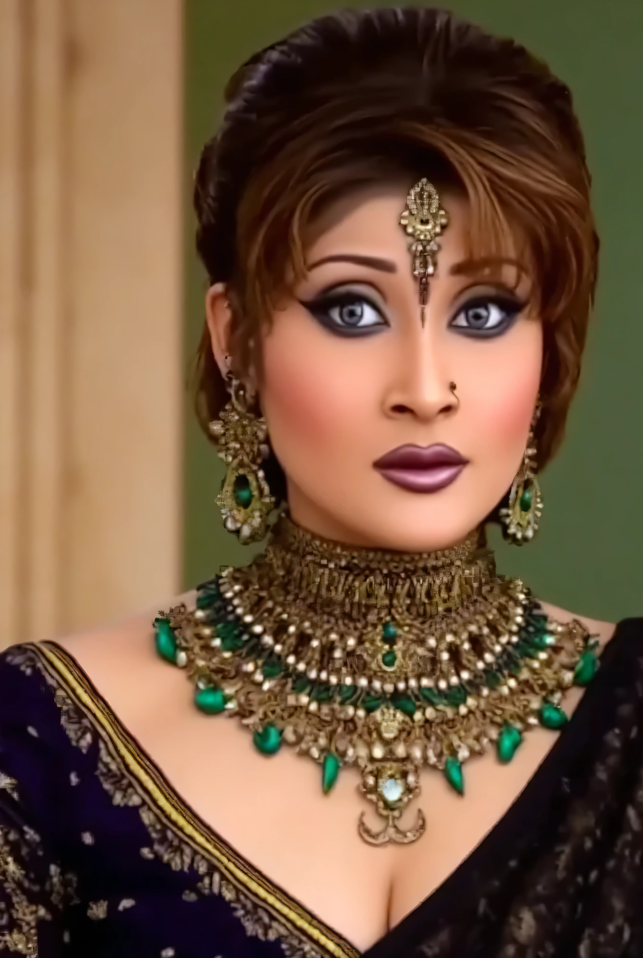 a woman in a sari posing for a picture, indian goddess, traditional beauty, indian, beautiful goddess, ornate cosplay, indian style, indian super model, beautiful maiden, gorgeous woman, south east asian with long, provocative indian, gorgeous beautiful woman, intricate outfit, hindu aesthetic, beautiful asian girl, extremely detailed goddess shot, jaw-dropping beauty, big deep cleavage sexy navel, big deep cleavage, sexy indian women, massive in sexy bikni fusion full body, 'Love you Bhaiyya' tattoo on chest