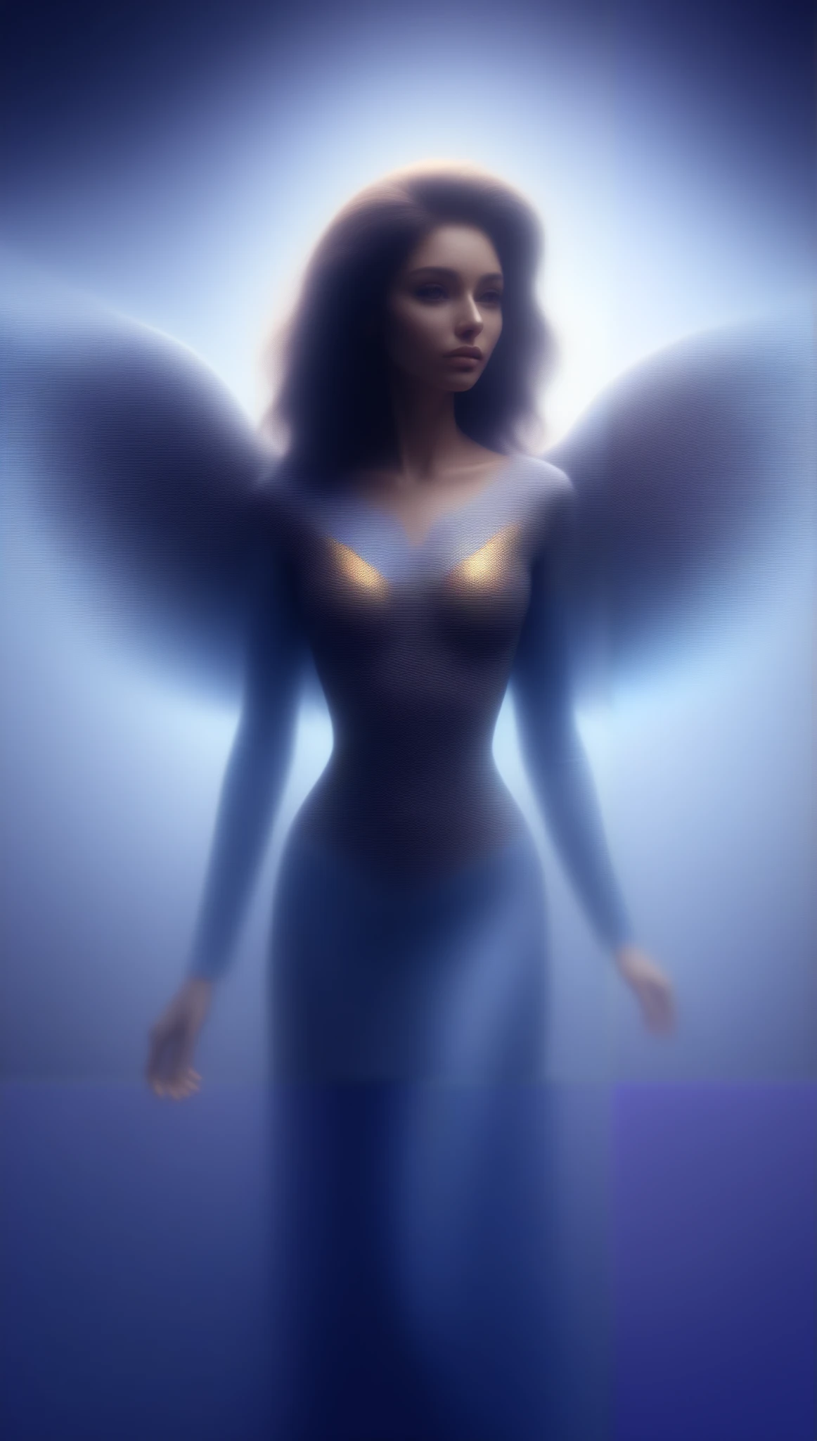 A valiant angel with a halo, ethereal wings , shining golden aura, Detailed facial features, flowing clothes, calm expression, of divine light , blue and purple , majestic and powerful presence, photorealistic, highly detailed, 8 k, (best quality,4K,8 k,high resolution, Masterpiece :1.2),super detailed,(realistic,photorealistic,photo-realistic:1.37),digital painting,cinematic lighting,dramatic composition,bright colors,dramatic shadows