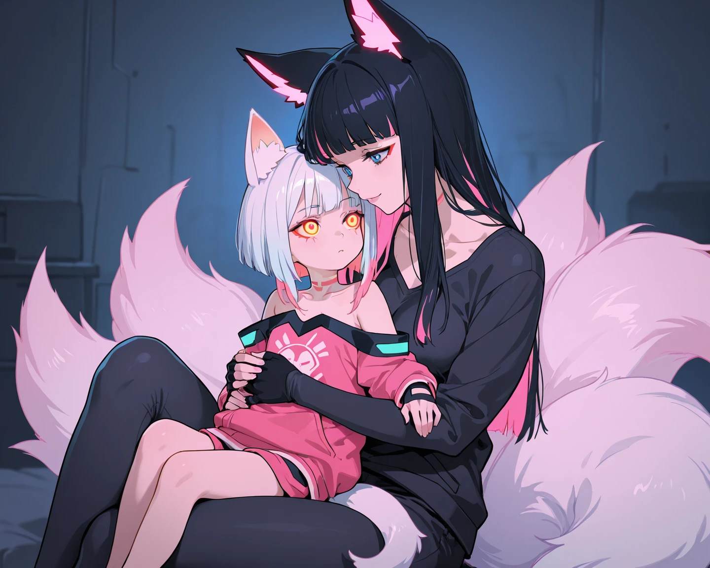  score_9,score_8_up,score_7_up, a young nerdy Anthro furry wolf woman, white furry body, tall, long black messy hair, white wolf tail, hair covering one eye, long bangs, long black hair, blue eyes, black glasses, small breasts, white wolf tail, topless, wearing only black thong, thigh high socks, pouting, she is lying on a bed, on her stomach, pov, pov buttjob, hotdogging, viewer is grabbing her butt cheeks, there is a gaming controller next to her