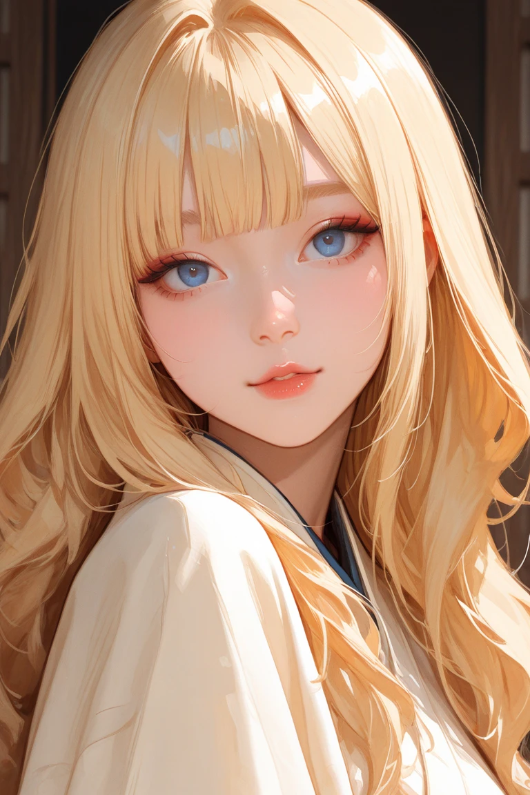 blush a little and smile, (Highest qualityのmasterpiece:1.2) Delicate illustrations, Very detailed, /Beautiful Japanese Women、1 person,Very cute and slim、Great style 、((8k images、super high quality))、Very delicate face, Skin and Hair、Red lipstick、Long Hair、straggling hair,(((((Gradient Hair、blonde))))),Very cute Japanese cut face、Eyes and nose are clearly visible、Kind eyes, one person's, Stay \(Honkai: Star Rail\), hairpin, maid, maid headdress, maid apron, Put coffee on the tray, Lace-trimmed legwear, Cafe, , View Audience, smile, (Very detailedな CG Unity 8k 壁紙,masterpiece, Highest quality, Very detailed, Beautiful details:1.2, Big Breasts)Full Body Shot
