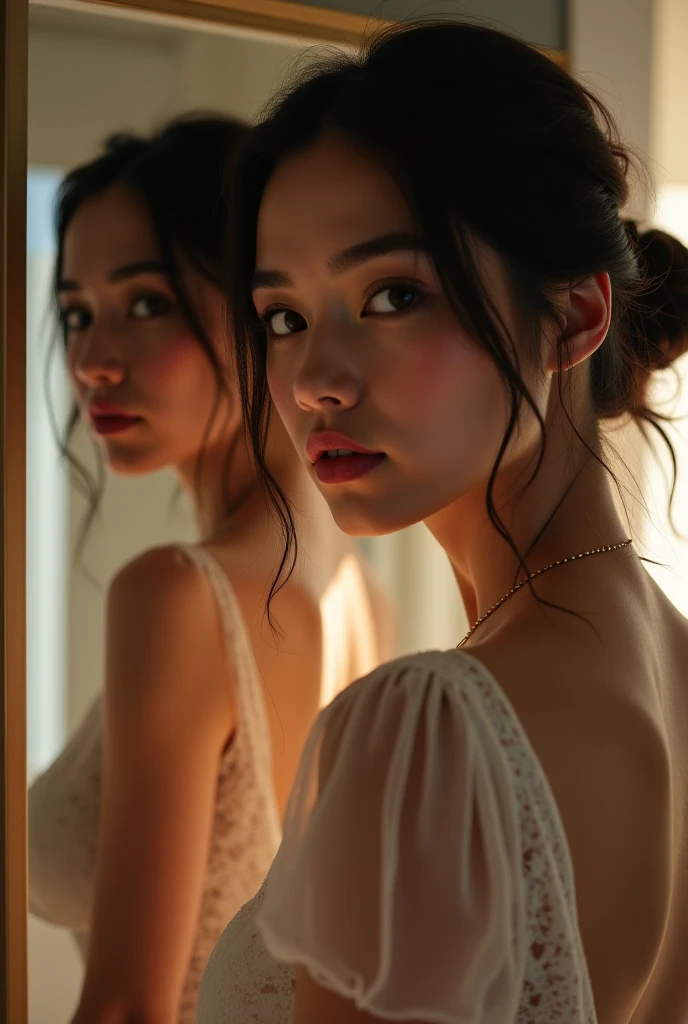 a woman wearing a white dress, by Christian W. Staudinger, surreal dramatic lighting, jingna zhang, surreal portrait photography, beautiful shadowing, cinematic lighting photography, beautiful portrait lighting, 8k fine art photography, female image in shadow, behance favourite, fine art fashion photography, chiaroscuro lighting, best of behance