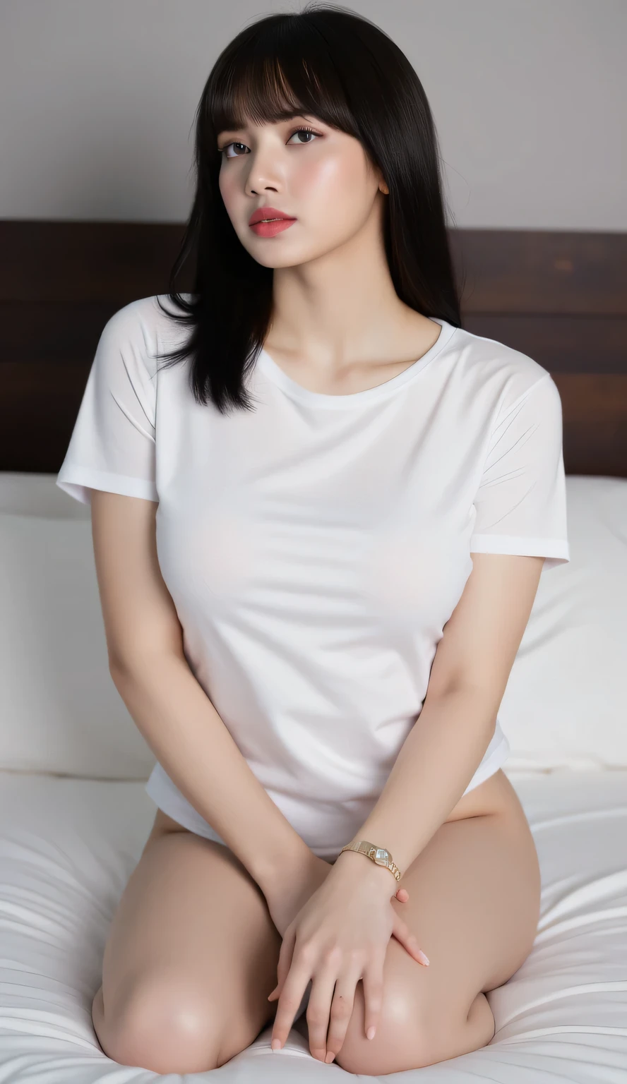 ((Park promenade)), Skin Color, 爆乳, E Cup Breast、a bed, wetting hair, A smile, (8K, Raw photography, top-quality, masterpiece: 1.2), masterpiece, The ultra-detailliert, 超A high resolution, (Realistic and realistic photos: 1.37), high-definition RAW color photography, extremely delicate and beautiful, ighly detailed, 8K Picture Wallpaper, astonishing, detaileds, Highly detailed upper body、Highly detailed lower body、extremely detailed eye, highlydetailed skin, extremely detailed fingers, very highly detailed breasts、extreamly detailed crotch、Pubic hair that shows through、highly detailed nose, highly detail mouth, very detailed legs、perfect anatomia, poneyTail, Sheer feeling、((white t-shirts)))、sideways Facing、Middle hair、Very short tight skirt、Raise your legs wide、Open your legs wide、raise your knees high、Red BRA、Show off red panties、M-shaped legs