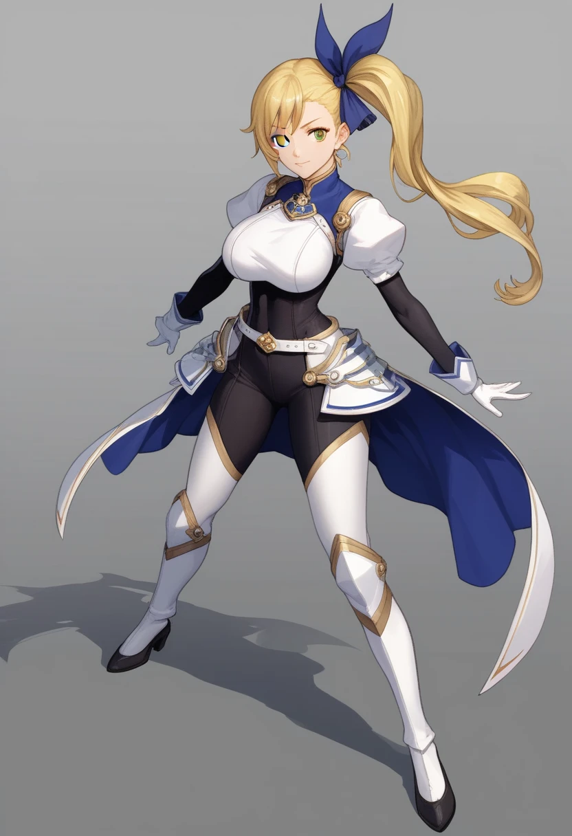 Muscular female, full body, ponytail, makeup , best quality, blade dancer, sect princess, cultivator, floating swords, full body, character sheet, elegent clothing, skirt