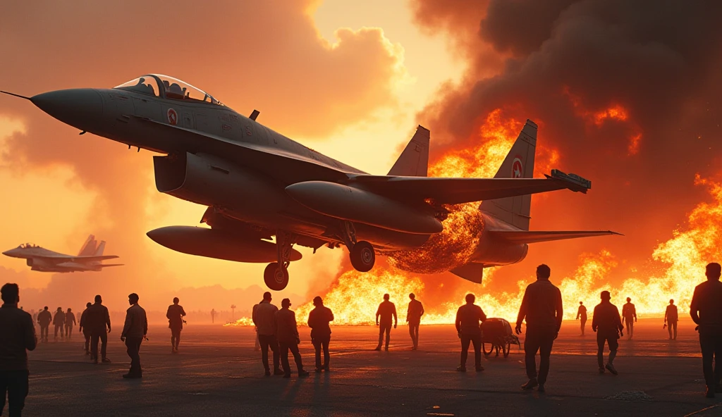 Russia's most expensive SU-57 fighter jet crashed on a highway and exploded. put out quite a big fire. and thick black smoke surrounded it. surrounded by many people