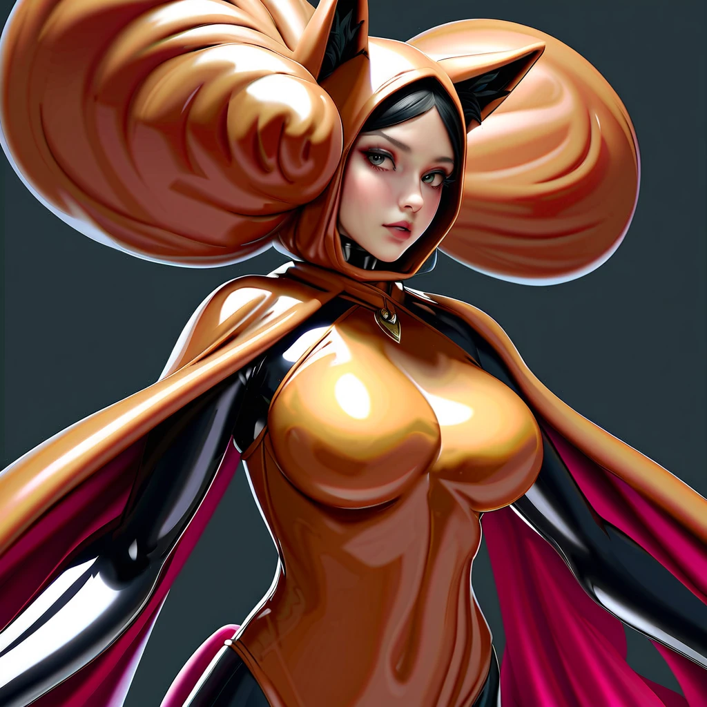 (masterpiece, best quality, high resolution, unity 8k wallpaper, extremely detailed CG:1.2), (illustration:1.0), perfect lighting, cowboy shot, 1girl, taokakams, hood, ((dark skin, dark-skinned female)), faceless, animal hood, cat hood , hoodie, red eyes, grin, ass , ass focus ,shiny skin, cameltoe,