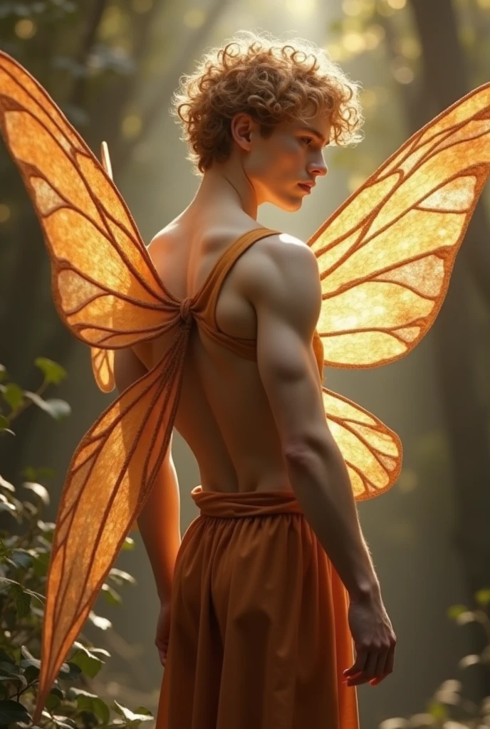 hot guy with dragonfly wings side view, meadow background