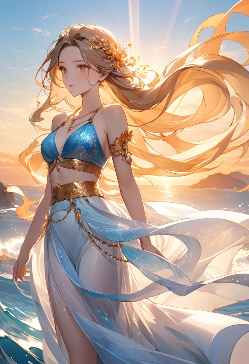 "(best quality,4k,8k,highres,masterpiece:1.2),ultra-detailed,(realistic,photorealistic,photo-realistic:1.37),vivid colors,studio lighting,portraits,Girls dancing with joy on the calm and sparkling sea surface, Gentleman joining the graceful dance, playful gestures, flowing dresses, girls' twirling motion, elegant posture, radiant smiles, the sun shining brightly in the sky, casting a warm golden light on the scene, a vivid rainbow stretching across the horizon, reflecting in the gentle ripples of the sea, creating a magical and enchanting atmosphere."