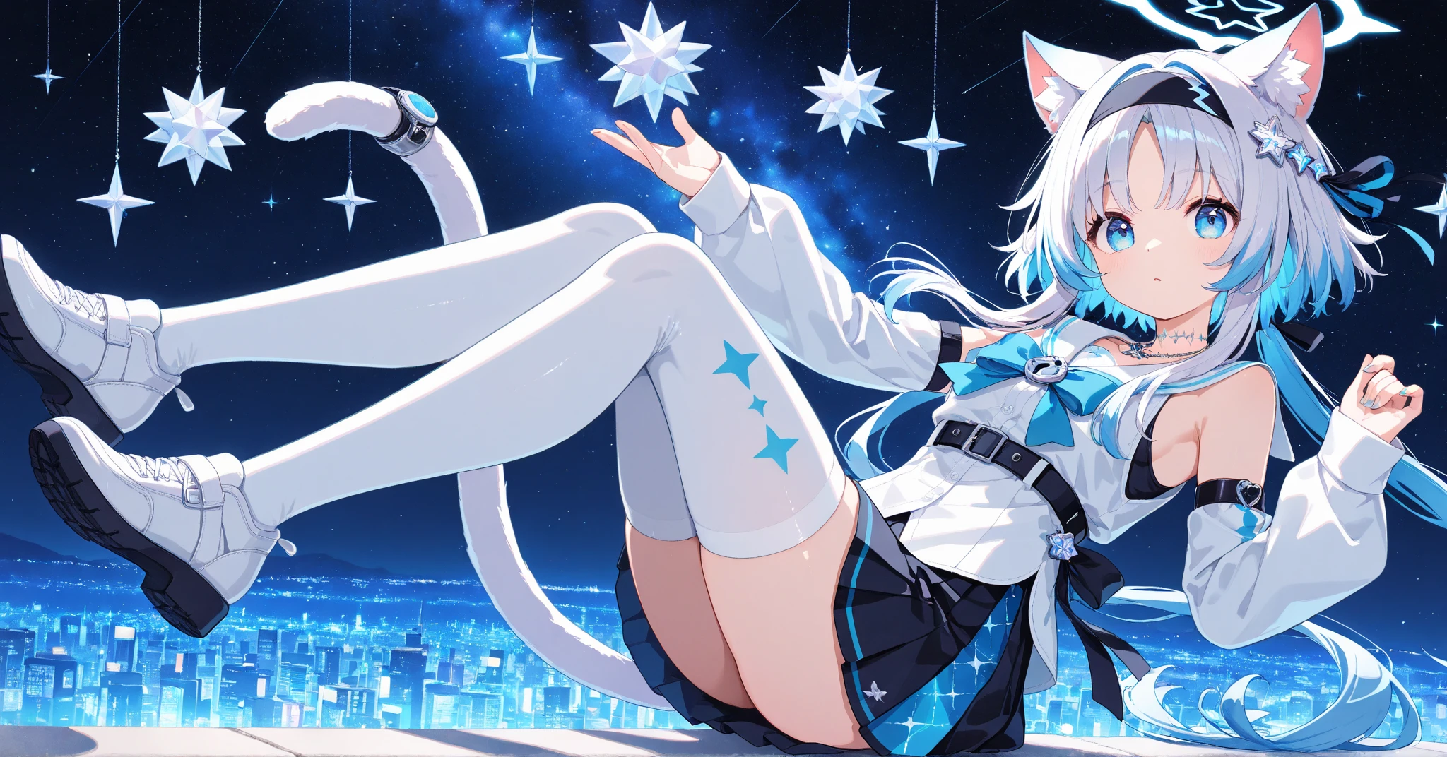 Shota, Long hair, space eye, glow eye,Female boys , Neon City, snowfall, midnight, Cat ears, Sky blue ears, Shark tail, Deep blue meow shark, deep blue jacket, kawaii, Collar, One tail, Space Katana, God of the space , fur body, Full body, the lower body is naked, Meow shark, charachter, master piece, Fluffy tail, current, Shy, NFSW, Highest quality, 8K, Full-HD, One-tailed meow shark, wintertime, Own character,, Soul Meow Shark Blue, NSFW, Light blue hair, clarity, 10 years, Textured pink