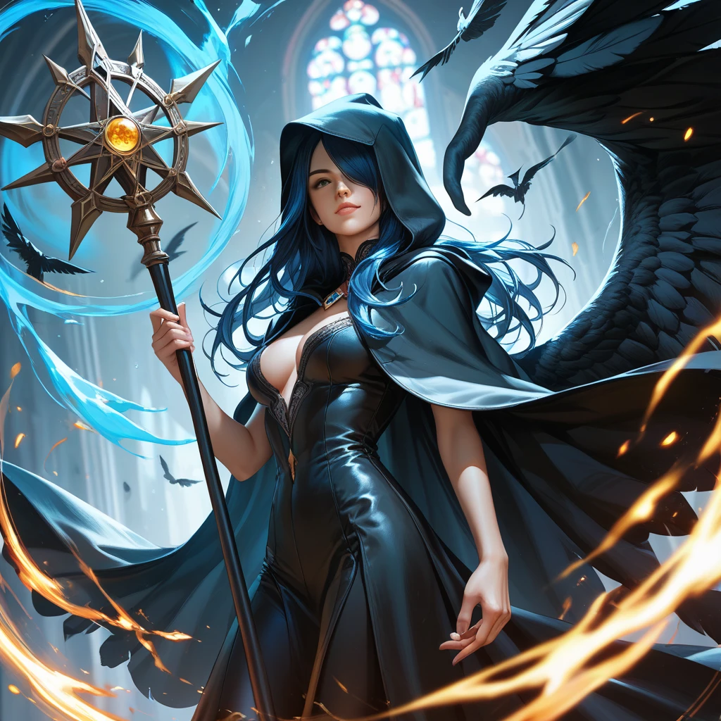 arafed woman in a black outfit with a bird on her shoulder, by Yang J, concept art | artgerm, wlop and ross tran, artgerm and ruan jia, artgerm on artstation pixiv, a beautiful sorceress, black - haired mage, beautiful sorceress, artgerm and rossdraws