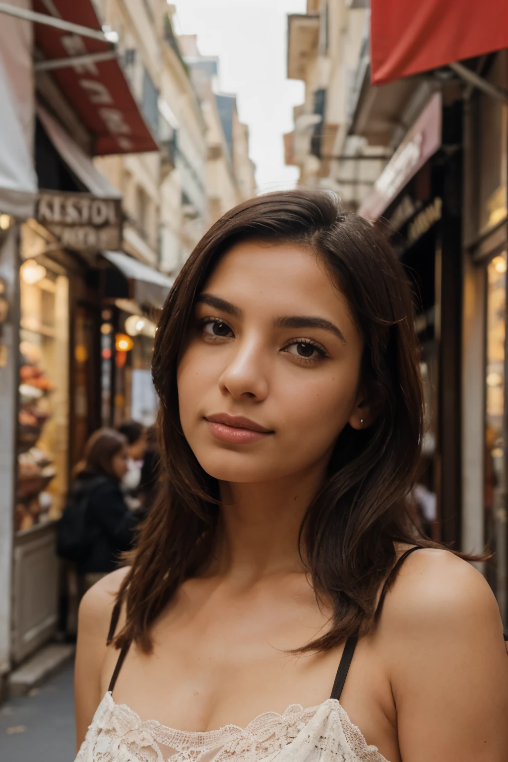 ((La mejor calidad)), ((Obra maestra)), (Detallado), Cara perfecta de una mujer modelo de instagram, primer plano, foto realista, Latina between 25 and 30 years old, en medio de la ciudad