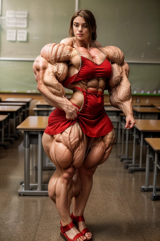 (Muscular:1.8), (thick thighs:1.2), (large round breasts:1), (large muscular chest and shoulders:1), FEMALE, blonde hair, long blonde hair, (big smile:0), (wearing blue cute Alice In Wonderland dress:1.6), looking at viewer, (three quarter view:1.3), (upper body view:1.6), (dark forest at night:1.5), dark lighting, detailed skin, detailed eyes, (clean skin:1.5), (very thin waist:1.6), (huge body muscles:1.7), (one protagonist:1.5),
