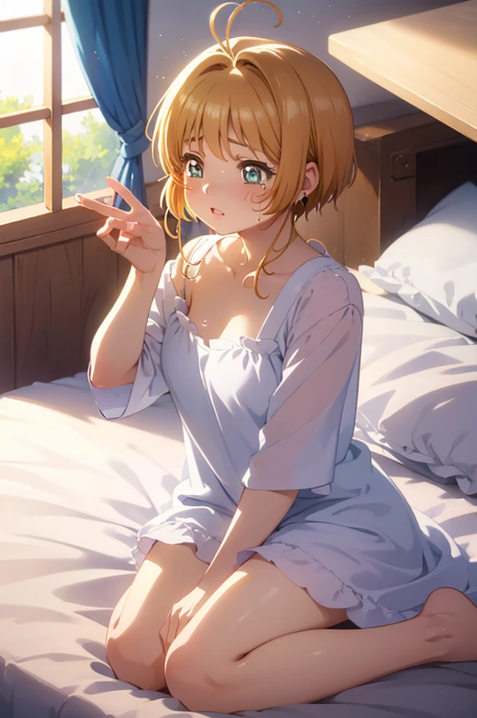 Fox ears, posing on a, NFSW, Naked breasts, , stomach, (kaftan:1.3), blond hairbl, short hairs, Blue eyes, Elegant girl, Medium breast, Sexual suggestiveness, seduct smile, Red lipstick, Sexy, Intricate, High detail, Sharp focus, Dramatic, Photorealistic, Best quality, Masterpiece, Phlegm sputum, phlegm, Ed Blinkey, Mikhail Vrubel