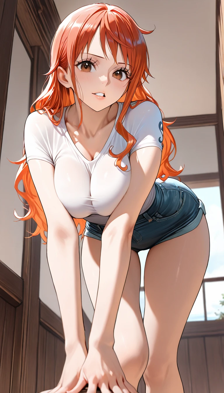 masterpiece, best quality, anime Faithfully reproduces Nami from One Piece, ワンピースのanime描写、animeワンピースのナミのオレンジの髪と髪型を忠実に再現し描画、Turquoise bra、Tight low-rise jeans、high-heels sandals、shy, light smile, city park, bar, (((full body shot)))、Squat down and spread your legs、H cup bust、swollen buttocks、big butt with wide pelvis、You can see the nipples through it、Clothes slip off and female genitals are visible、beautiful female genitals、beautiful nipples、beautiful skin、beautiful anus、plump areola、lewd body、very soft breasts、very soft butt、A pose that invites the butt、ecstatic face、I can't help but sigh、((((A man grabs my breasts so tightly that his fingers are buried in them.))))、pale orange pubic hair、plump areola、((((A man violently fondles my breasts))))、mammary glands passed、erect nipples、(((Generates an image of a man performing an act of sexual pleasure on his girlfriend)))、The body is wet due to excessive sweating、She is pushing her butt up to tempt a man.、(((((beautiful female genitalsを作画生成)))))、(((female genitals open)))、Draw a clitoris the size of a soybean、Draw a man other than her、Angle shot with the butt facing、Stand on tiptoe with legs apart、feeling intense pleasure、put both hands on the wall、drool with pleasure、(((((healthy and normal human body)))))、Highest image quality、High excitement、Make liquid depiction transparent、thick thighs、、plump body、Only one female genitalia drawn in place on the human body、Draw one anus in place on the human body、Breasts that are slightly soft and sagging、sensual、sensual、Clarify body fluids、Pubic hair is drawn in one place on the human body,turn your butt towards me、plump pussy、Moriman、raised pubic bone、Breasts and nipples in place on the human body2Place description、Expression full of pleasure、feels good sexually、plump areola、lewd breasts、(((She is forcibly raped by a man)))、she sucks a man's dick、She sticks out her tongue and drools as she licks the dick、cute、Always draw so that the nipples are exposed、Pull down your pants and show your butt、Pull down your pants and show your genitals、fucked doggy style、((((sex from behind))))、thick thighs、plump thighs、Make sure your feet2Book、Make sure your arms2Book、Dynamic Na Pause