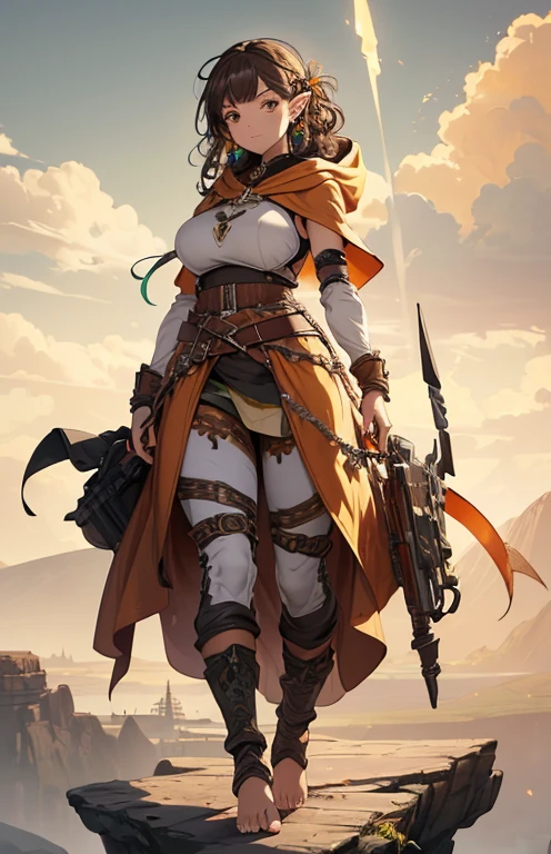 1girl, volumetric light, (bright scene:1.5), perfect lighting, village, photography, masterpiece, best quality,HDR, highres,realistic details,40K, HDR, highres,
hood, landstyleshinobi, belt, weapon, shoulder armor, scarf, torn clothes, gauntlets, orange eyes, (huge breasts:1.5), thick thighs, huge ass,