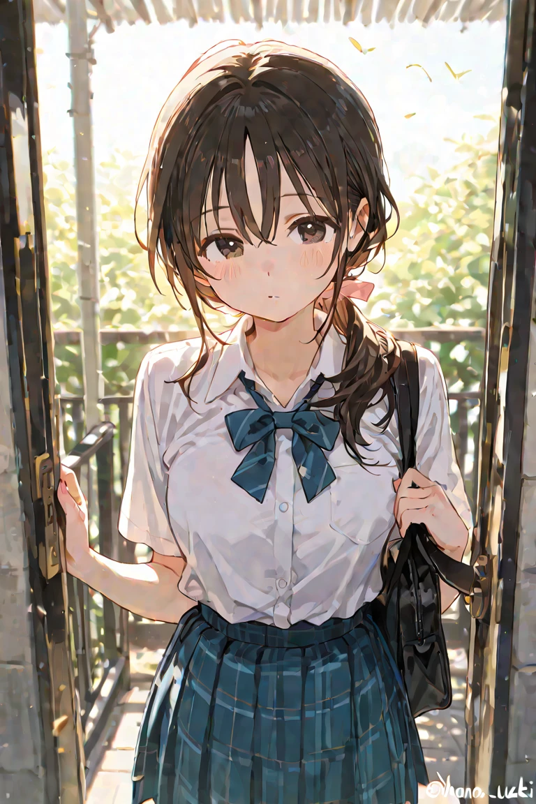 (8K high resolution), (Highest quality), (RAW quality), (Realistic), (Realistic:1.37), ,Big eyes,Long eyelashes,(Small breasts:1.5),(Small breasts:1.5),(Flat Chest:1.5),(My chest is about to swell:1.5),(Skinny girl:1.5),(:1.2),(Childish 1.3),(Childish body:1.5),(very young body:1.3),(Oily and shiny skin:1.3),(13-year-old juor scho:1.3),The whole e、((Beautiful eyelashes, Realistic eyes)), ((Detailed face, blush:1.2)), ((Smooth texture:0.75, Realisticな質感:0.65, Realistic:1.1,)), Small breasts, Dynamic Angle, Perfect body, ((Red bow tie, , , White shirt, Pleated skirt, Dark Blue Skirt, White sneakers)), dissatisfaction,(:1.8),(Handjob:1.8),