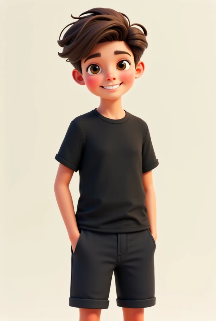 Create a image of a teenager boy with average height wearing black tshirt and blue jeans black hair in 2d animation style make v shape jawline
