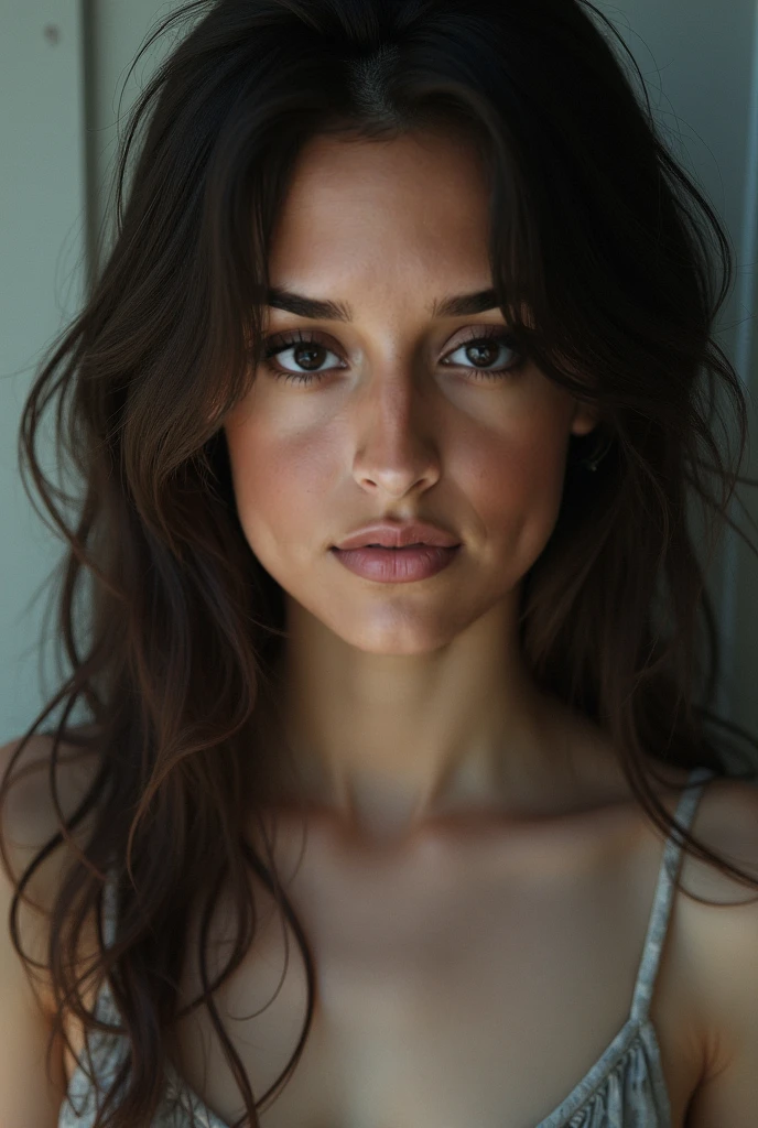 a detailed photorealistic portrait of a beautiful young woman with long hair, realistic skin texture, detailed facial features, full C-cup breasts, hyper realistic, ultra high quality, highly detailed, 8K, realistic lighting and shadows, exquisitely detailed, masterpiece
