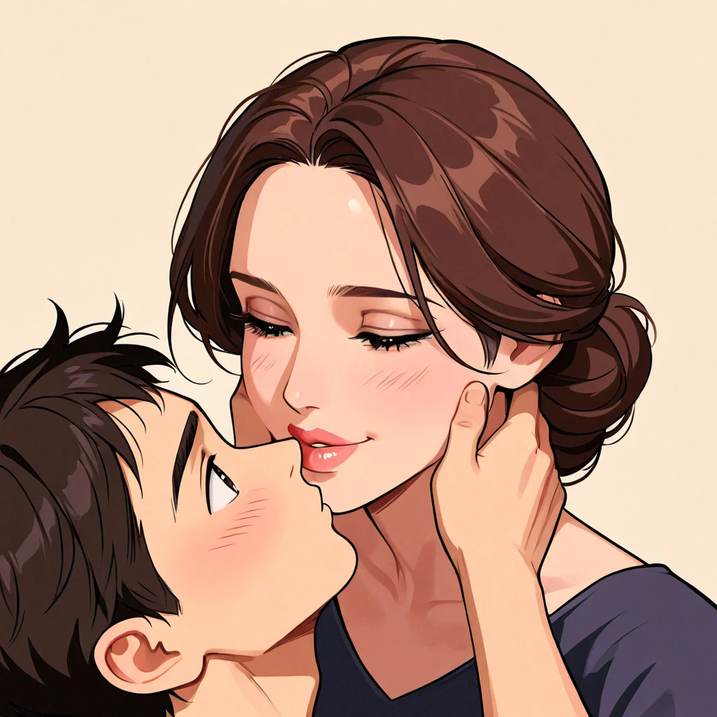 score_9, score_8_climb, score_7_climb, source_anime, childชาย 1 คน, 1 girl, mature woman, Grandmother and son, , hug, kiss, Put your hands on your head., kneel, big boobs, big butt
