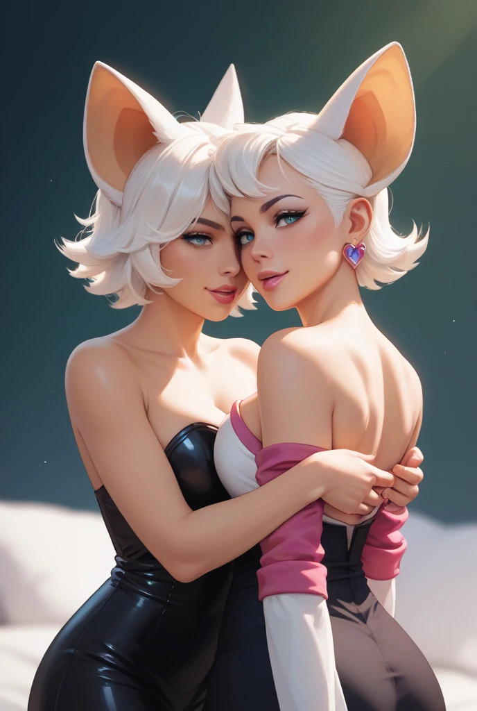three beautiful elf girls, naked, nude, extreme abs, cute face, crazy hair, futuristic, colored hair, yellow eyes, leather choker, deep fashion, cyberspace, surreal, virtual reality, neon light hearts, video game, crazy colors, spreading legs, high heels, kissing, hugging, space buns, weird perspective, future technology, playfull, cute, profound, cat ears, group photo, temple, magical energies, witchcraft, permanent love energy, spread legs, no pants, nude, naked