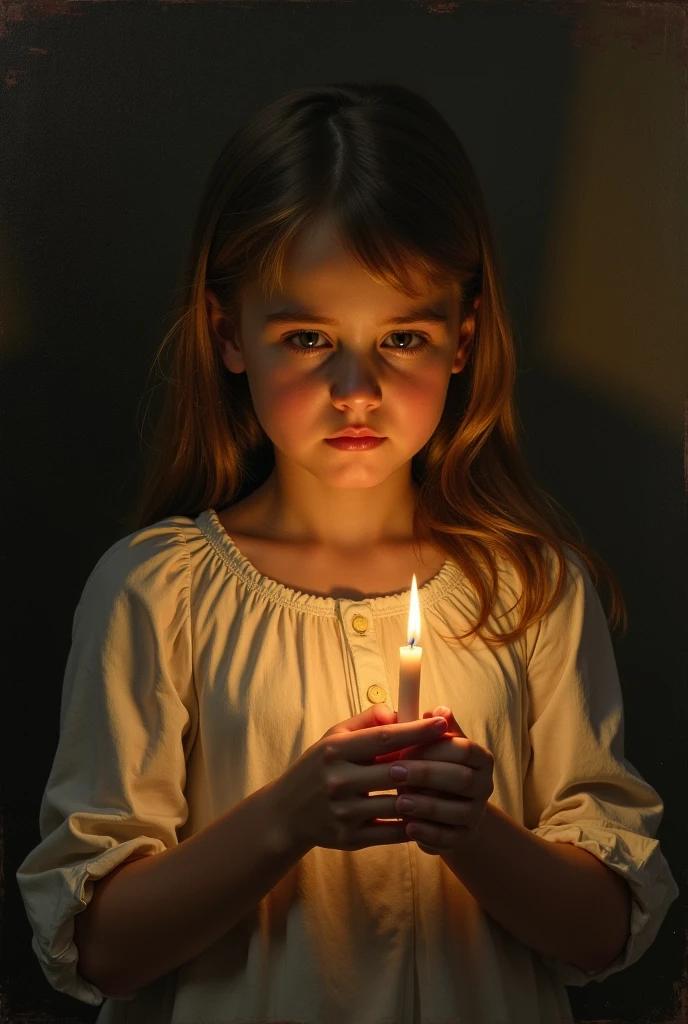 BLONDE KIDS CABELO LONGO, GOTHIC WITH CANDLES LIT in hand.