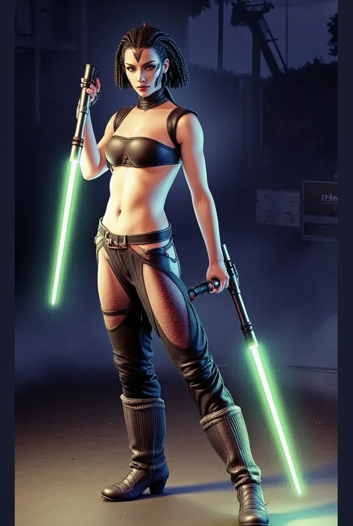 Full length shot, fit, slender pornstar MerrinJS, MerrinJFO, Skimpy mesh outfit with lots of skin showing, intricate clothing, detailed skin, sexy, sexual, horny for a fuck, wanton whore, volumetric lighting, 8k, high resolution photo, Star Wars setting, bare midriff, bare thighs, bare shoulders, deep cleavage, ((split clothes)), high leg-line