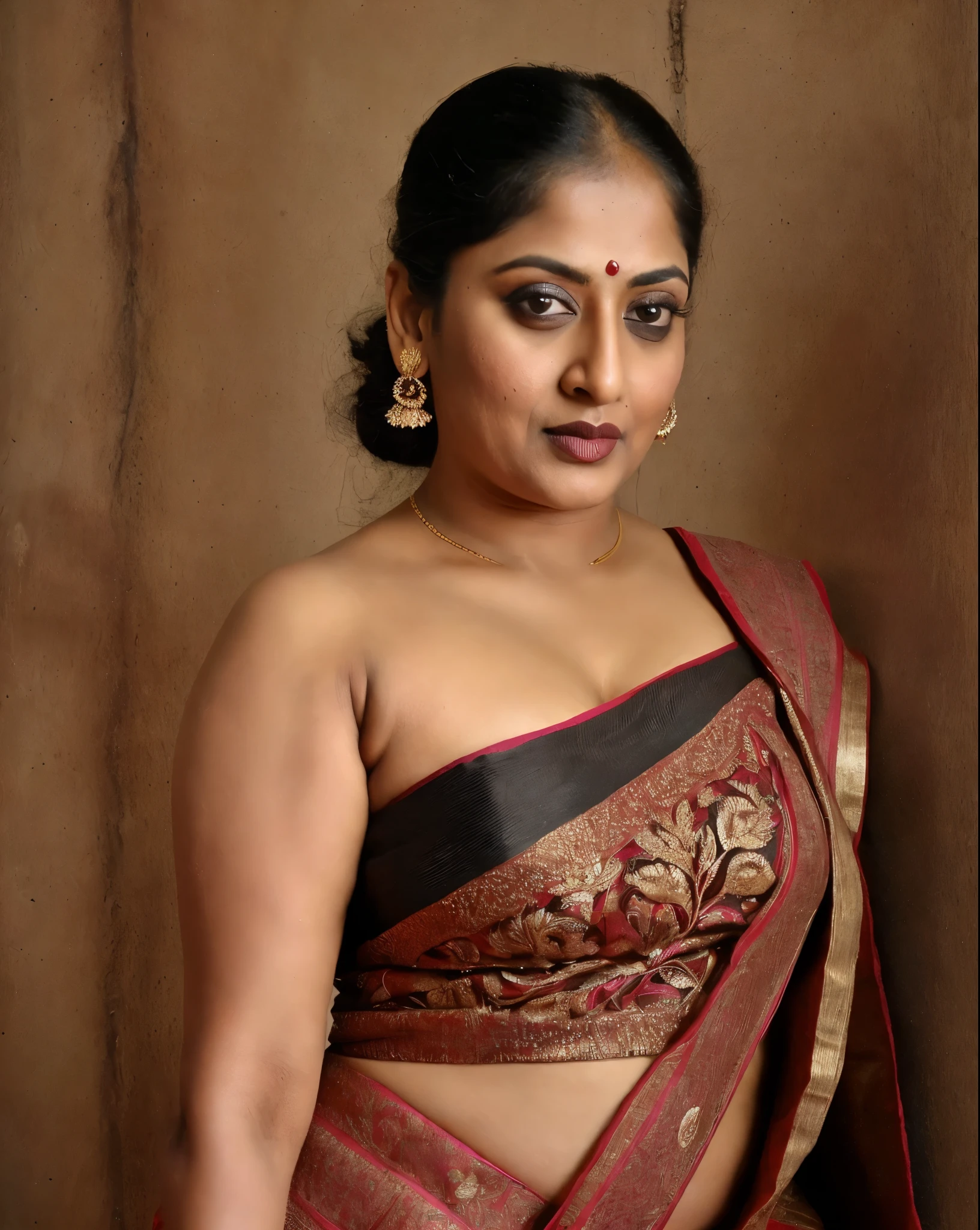 Foto RAW, photorealistic, photography, full body shot, 50 years old Woman, master shot, perfect eyes, goddess like beauty, pierced eyes, perfect thick chubby mallu Desi aunty bhabhi, Wearing a Stanapatta, a chest-band.Saree model, model Photography, Indian saree shoot, Indian traditional wear advertising photography, traditional wear brand shoot, face of Indian actress Sonakshi Sinha, masterpiece, realistic, realism, incredible details,  pleasure, photorealism, detailed skin, skin pores, high contrast, photorealistic Artstation 8k HD digital art trend of high definition and detailed realistic skin texture, ultra detail, realistic skin texture, armature, best quality, ultra high definition, (photorealistic:1.4),, high resolution, detail, raw photo, sweat, Re sharp, by Lee Jefferies Nikon D850 Film Stock Photo 4 Kodak Portra 400 Camera F1.6 Lens Rich Color Ultra Real Realistic Realistic Textures Dramatic Lighting Unreal Engine Trending at Art Station Cinestill 800,(pele altamente detalhada: 1.2), 8k UHD, DSLR, soft-lighting, alta qualidade, grain of film, Fujifilm XT3,she didn't like to wear blouse or bra, she is happy to wear only saree, she hates blouse or bra, detailed hairy armpits, hyper realistic skin, skin pores, sweat, veins, 
