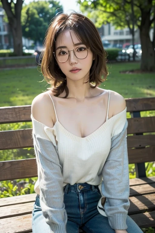 masterpiece、best quality、Ultra-high resolution、(Photorealism:1.4)、((1 Girl、fair skin:1.4、Kneel down、Looking at the audience、24 years old、Spotless、a cute、Black、beaver_cut、Short hair with bangs、Large Breasts))、(、Chest、Showing off muscles、Sweaty muscles、Punk T-shirt、Punk Girl)、(a smile、happiness、joy、Lively、Shut up)、(Hold your breasts between your arms and pull them closer)、Highly detailed eyes、Long Neck、(((Short hair with bangs)))、eyelash、big eyes、((very beautiful、very beautiful))、(((Natural sunlight、Stretch out your ears、Staring at the audience、attract the audience、Breast bursting、Bright spots in the eyes)))、黑色glasses frame、glasses frame：1.6