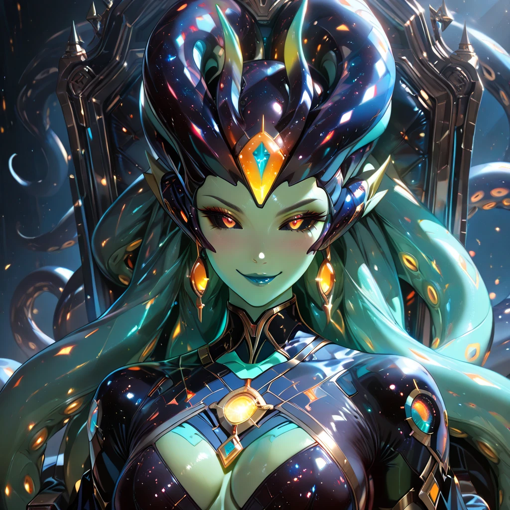 Woman wearing hot water dripping tentacles、Guyver Style、evil smile、Entangled tentacles、Scarabeleploid、Cel Shade Adult Animation、Metroid Suit、The long-haired、a large amount of mucus、Den of Monsters
