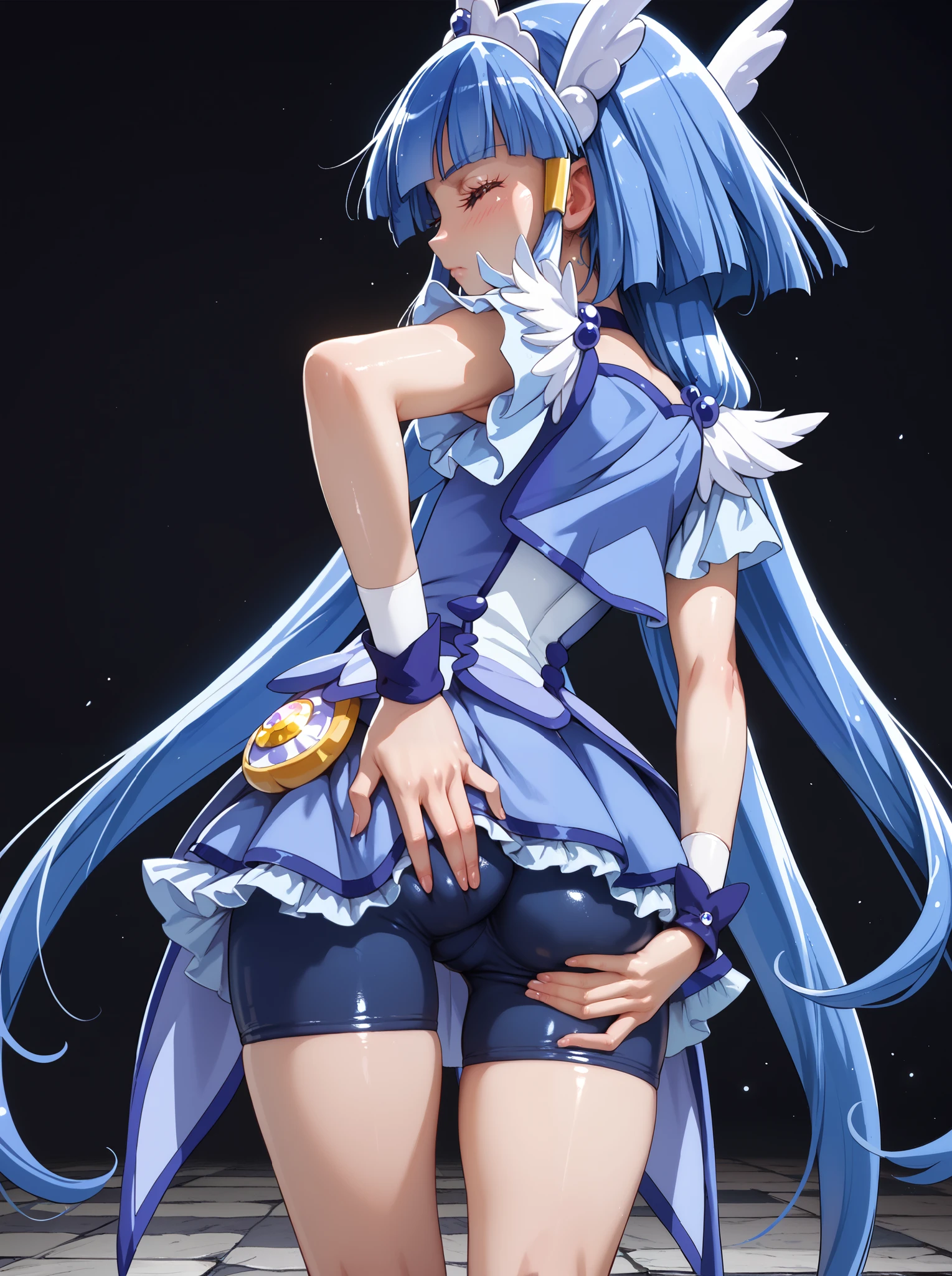 Tabletop, Highest quality, One Girl, (Sailor Mercury),Light blue hair, (Iris:1.2),((Bunny girl))、((leotard))、((Embarrassed expression))、((full moon))、((Picture below))、(((pantyhose)))、((short hair))、((White long gloves))、((Spread your legs))、((Bunny ears))、((Tierra))