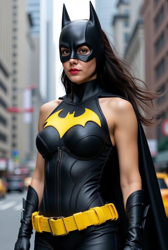 ADArmas, wearing wonder Batgirl outfit. Batman standing behind her.