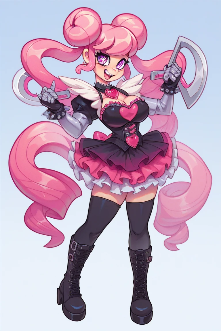 LunariaVT,necoarc, middle finger, full body, 1girl, :3, cat ears, full body, chibi, cat girl, cat tail, solo, slit pupils, , 2d, cartoon, anime coloring,(simple background,white background:1.2)
, looking at viewer, blush, makeup, lipstick,
skirt,pleated skirt,red skirt, spikes,
thighhighs,black thighhighs, garter straps, fishnet thighhighs
cleavage, bare shoulders, jacket,off shoulder, clothing cutout, cleavage cutout, fur trim,belt,corset
twintails, black hairband,
jewelry,
spiked bracelet,
shoes,
<lora:Lunaria:0.7> <lora:Neco-Arc:1>