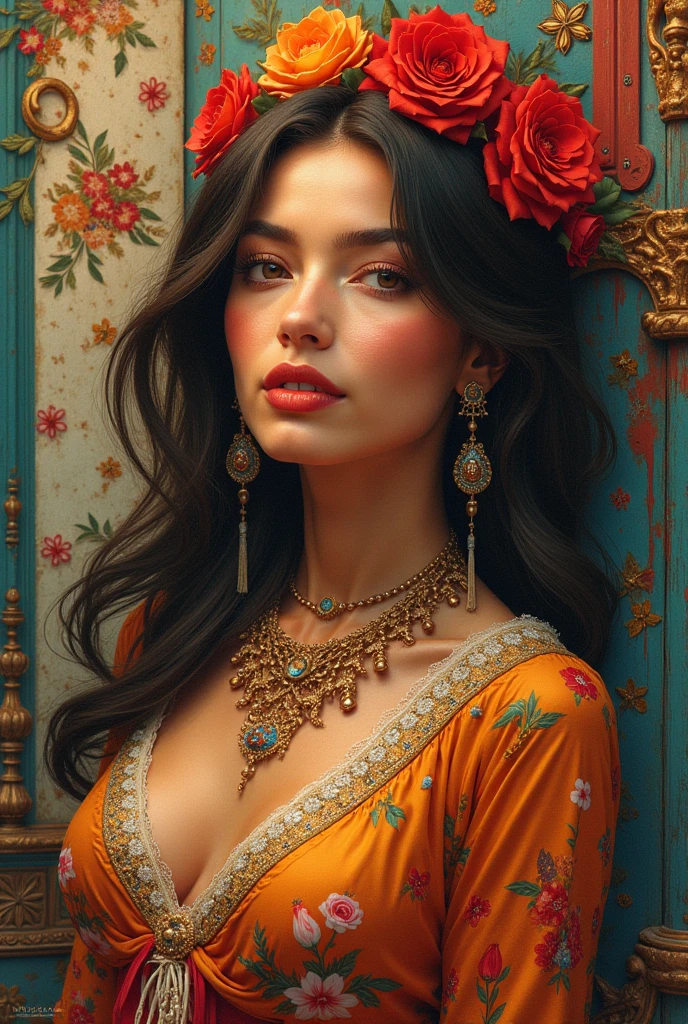 (photorealism:1.2), Using Impeial Ottoman Empire Dress, beautiful Queen, lying on the bed, A very close-up and straight-on view from above, straight body, give up, Teasing, big breasts, like Hatice Sultan.