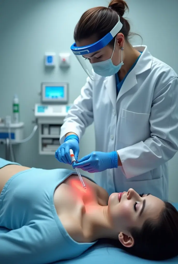A man with surgical gloves massaging a woman