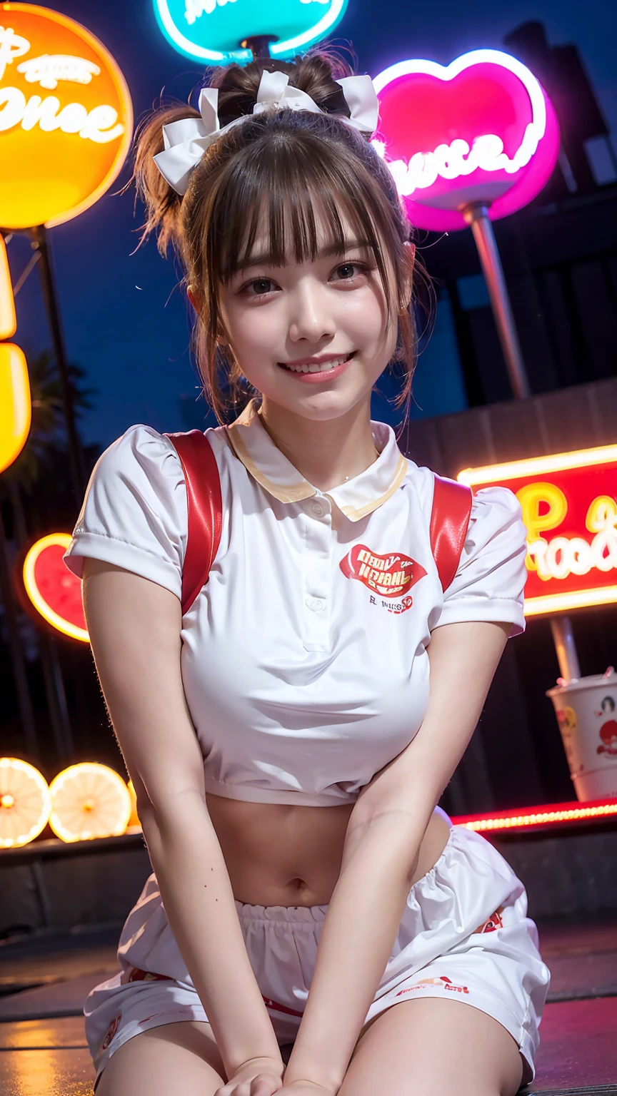 best quality, digit, 超detailed, detailed, High resolution, 32K Wallpapers, Perfect dynamic composition, attention to detail,Just like what the top models wear,bun, ,Large Breasts,chest center,Beautiful big eyes like a cat, Cute button nose, small but fairly full lips, Eyebrows are thick and long, beautiful eyelashes. The whole makeup is transparent, paint your cheeks pink,Dark eyeliner,Lip gloss makes it sparkly. casual sexy pose,Smile,white teeth,full-body shot,influencer,High resolution,Beautiful details, best quality, Highly detailed face and skin textures, High resolution, Cute Asian girl wearing rainbow colored football uniform at the stadium, sharp focus