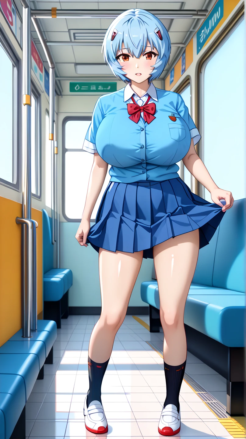 1 Girl, Big Breasts, diaphragm, internal, Crowded train, Are standing, Cowboy Shot, ((School_uniform)), Troubled face