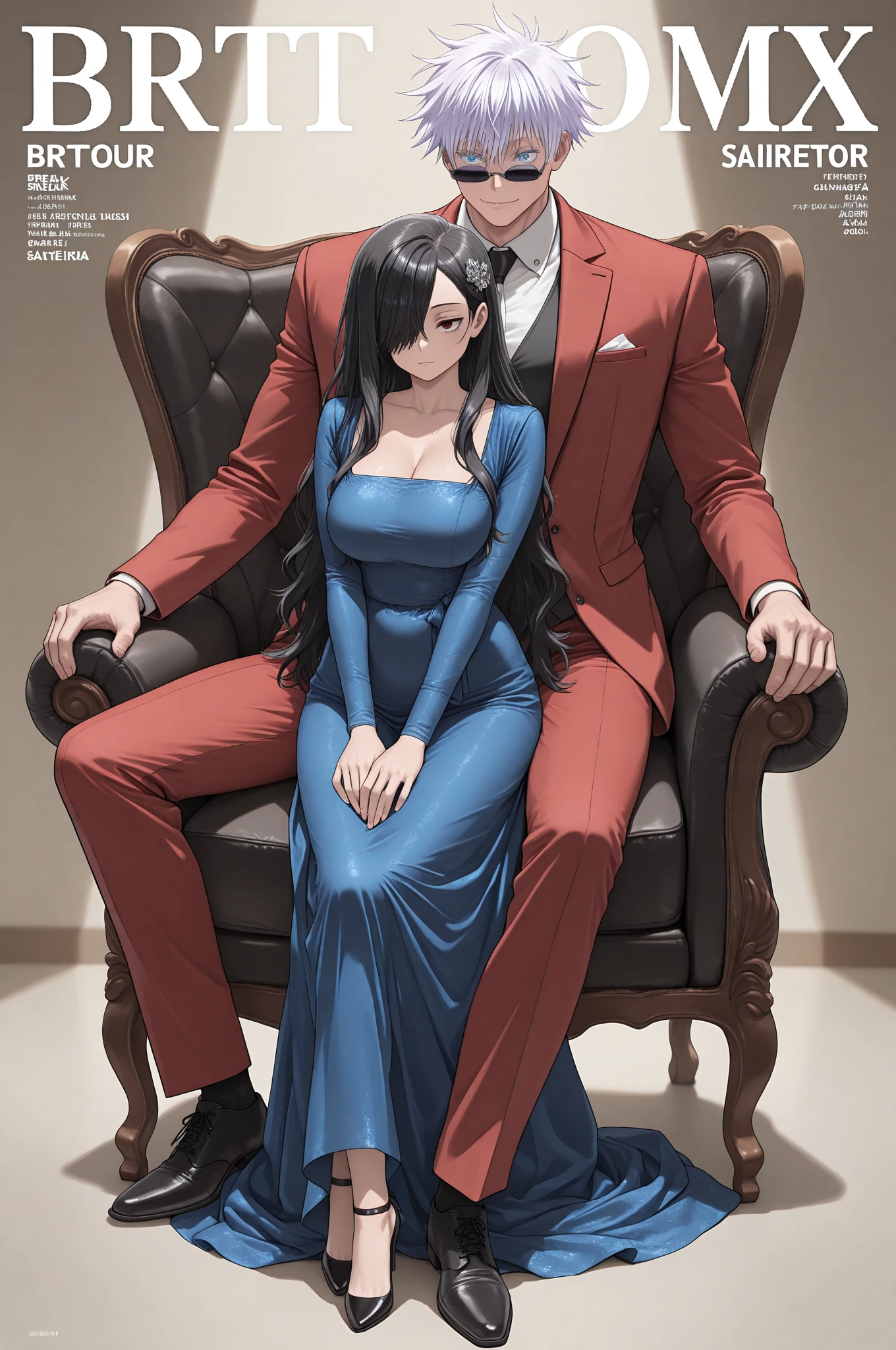 A man with a perfect face stands next to a woman with a perfect face. They both want underwear clothes and they stand in the guest room with a red cake in front of themThe woman has very long black hair, styled in braids, and the man has a large beard and mustache ,two smiling faces,Two perfect faces 