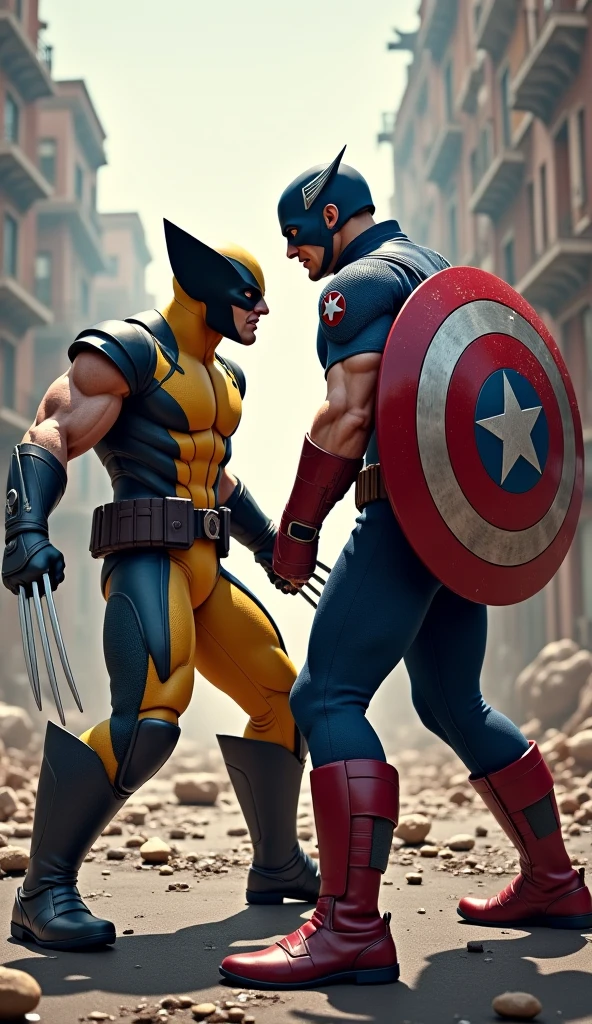 Wolverine, extremely detaild,com capitão América extremely detaild,In floor 