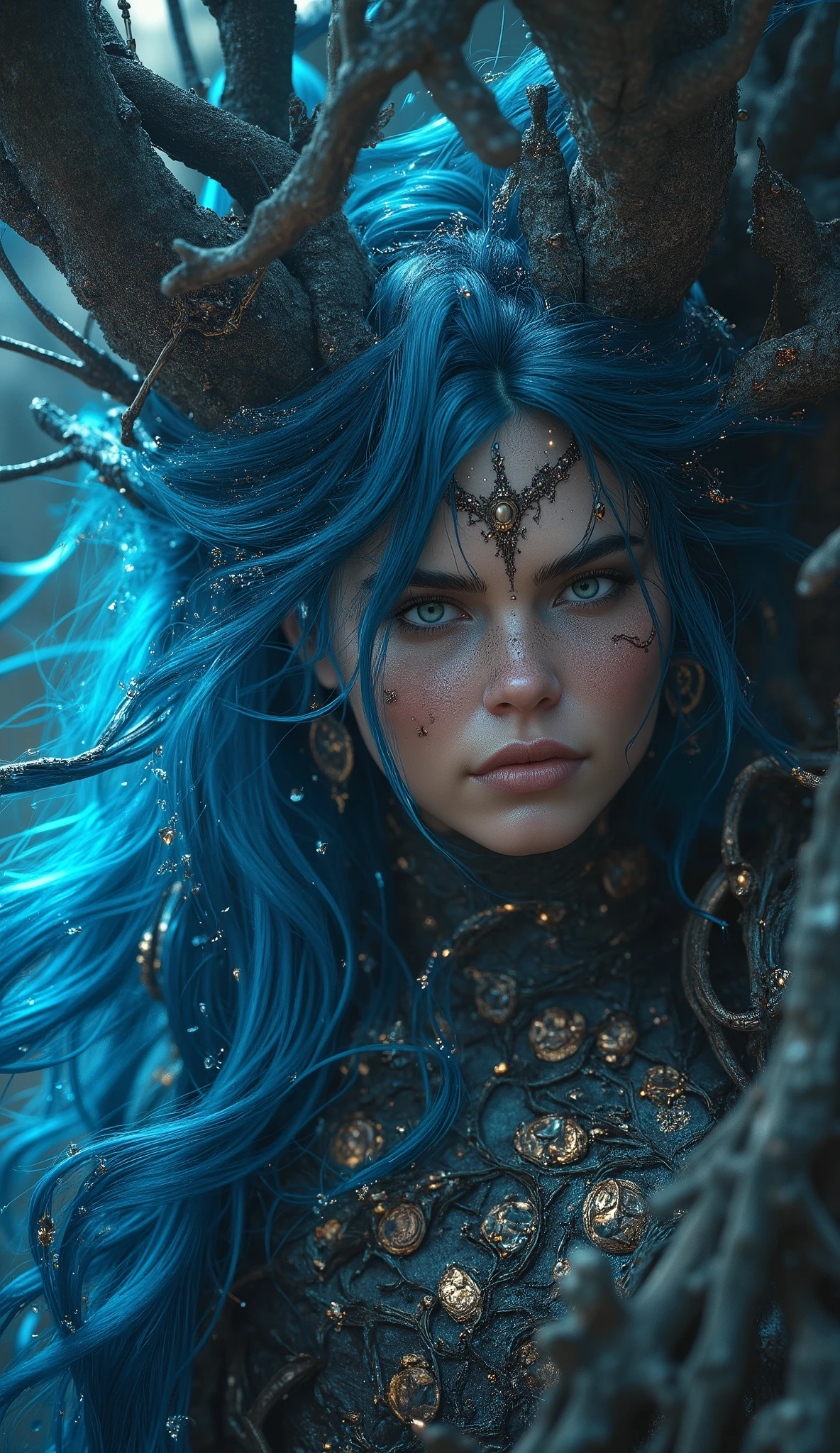 Big and huge boobs,A closeup of a woman with blue hair in a body of water, demon horns in here head, closeup fantasy with water magic, 8k arte detalhada de alta qualidade, deviantart artstation cgscosiety, Arte de fantasia 4k, Artgerm ; motor 3d unreal, 3 d render arte do caractere 8 k, 4K fantasia detalhe, Arte digital altamente detalhada em 4k, arte de fantasia hiperrealista, anime