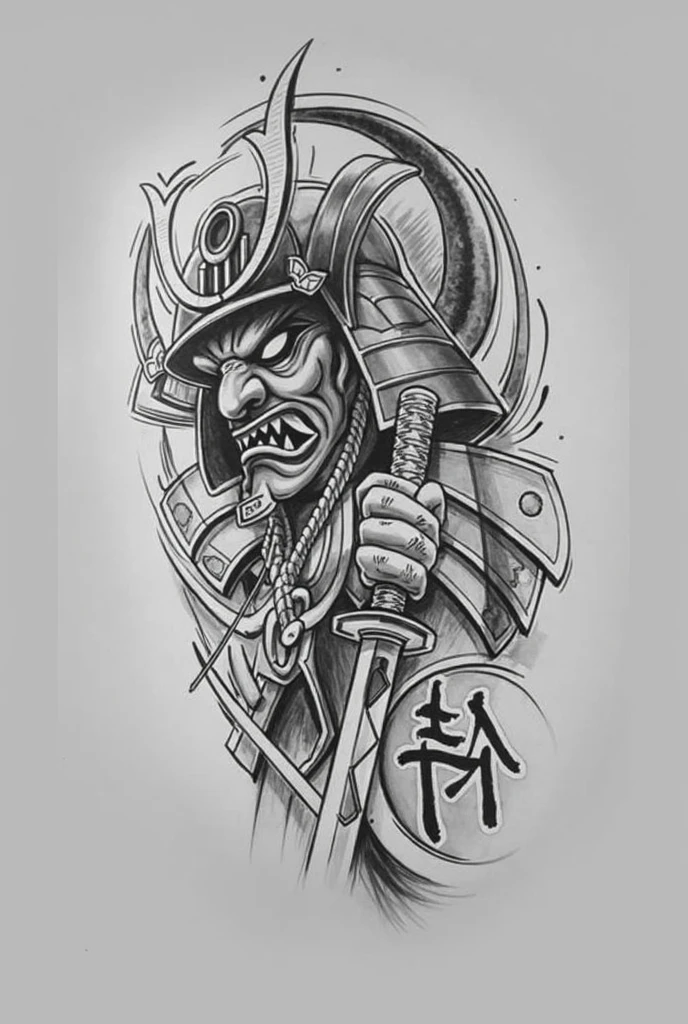Hannya mask style of 0mib, illustrator, masterpiece, high quality, 8k, high resolution, high detailed, Japanese, samurai