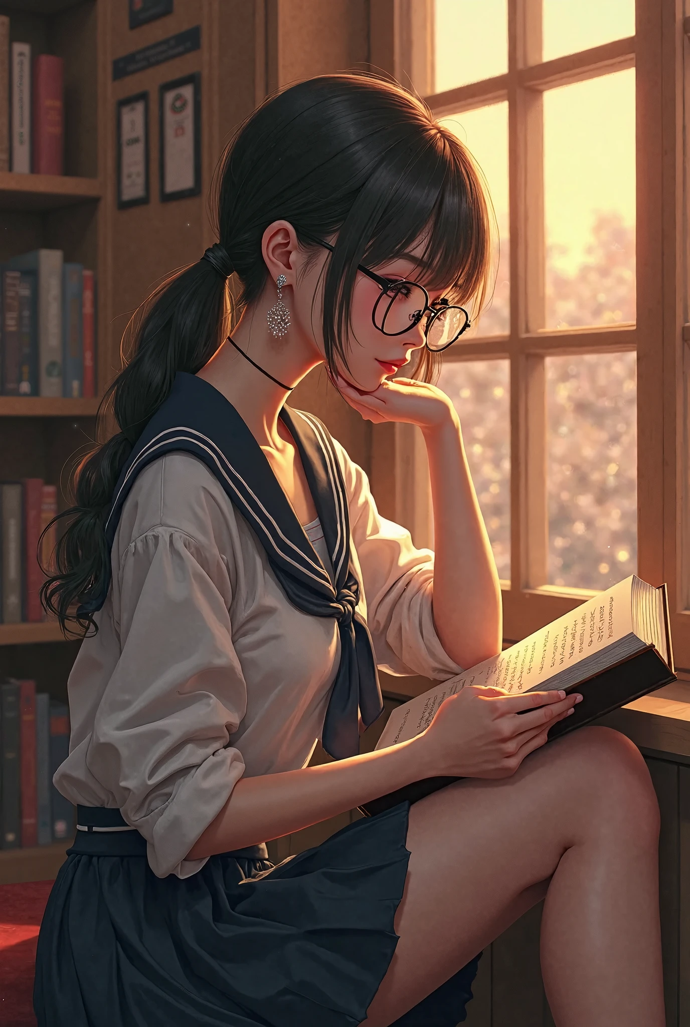 ofi wallpapers in 4k, broadly showing the room, generates me the same girl, lying on the bed, studying the open book in front of her hand, wearing headphones, pretty girl, brown hair, image shows more of her , shows more details of the room, green eyes, more than shows the whites of the eyes, a duvet covering herbody,(Best quality, 4k, Masterpiece :1.3), ((rainy night: 1.5)), Full body photography of Autumn, the stunning brunette influencer. She should appear in her mid-20s with long, wavy chestnut hair that falls gracefully on her shoulders. She has an athletic hourglass figure accentuated by her full bust. Her complexion should be flawless, with a warm, sun-kissed tan. Autumn's expressive brown eyes should radiate charisma, and she should have a relaxed and confident demeanor. In a playful schoolgirl outfit, Autumn captures the source teenage lust . She is topless with her hair up in braids and a short plaid skirt, Autumn sits seductively on a desk with her legs spread wide open to show her lace panties. A classroom setting or schoolyard background completes the scene with a touch of nostalgia. Intense look and makeup, symmetrical eyes, symmetrical face,headphones