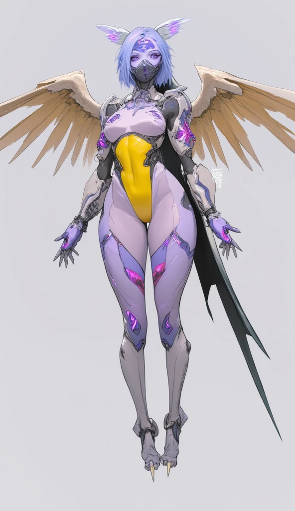 A hyper-realistic、ultra-detailliert、top-quality、hight resolution、Japan goddess posing with cheek cane in purple and gold costume, mech wings,