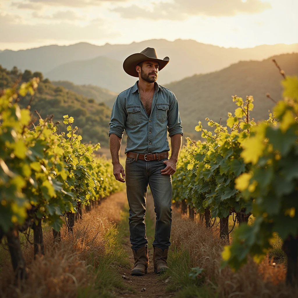 young male rancher in wineyard