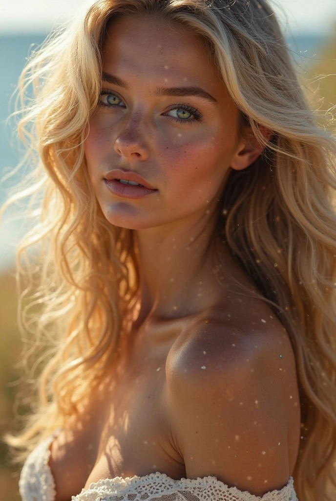 a nude blonde woman on the beach, detailed face and body, beautiful detailed eyes, beautiful detailed lips, extremely detailed skin, extremely detailed hair, ocean waves, sandy beach, golden hour lighting, cinematic lighting, dramatic lighting, colorful sky, photorealistic, intricate details, high resolution, masterpiece